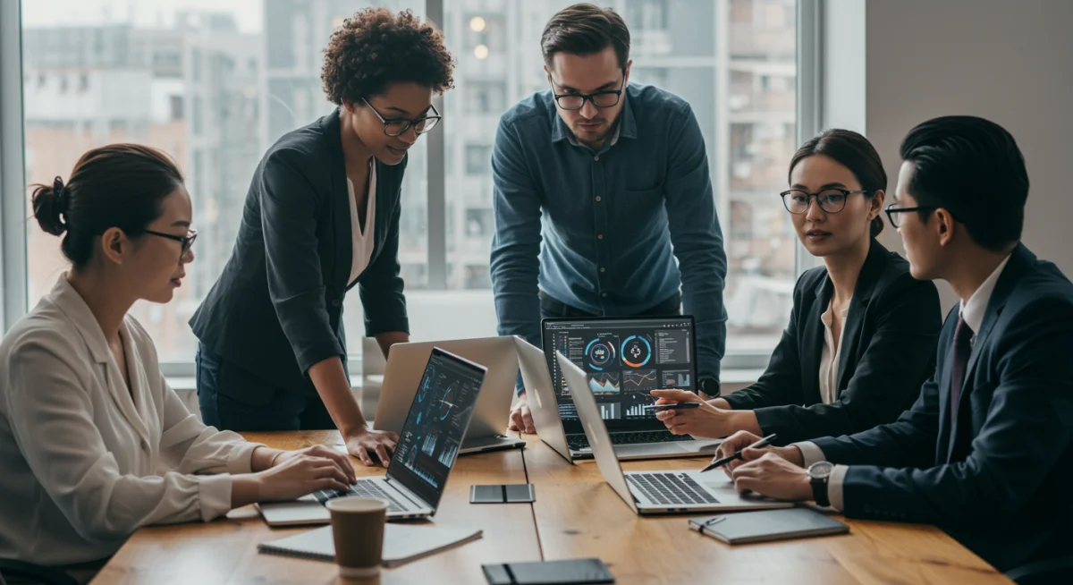 Business team discussing new AI data privacy compliance strategies