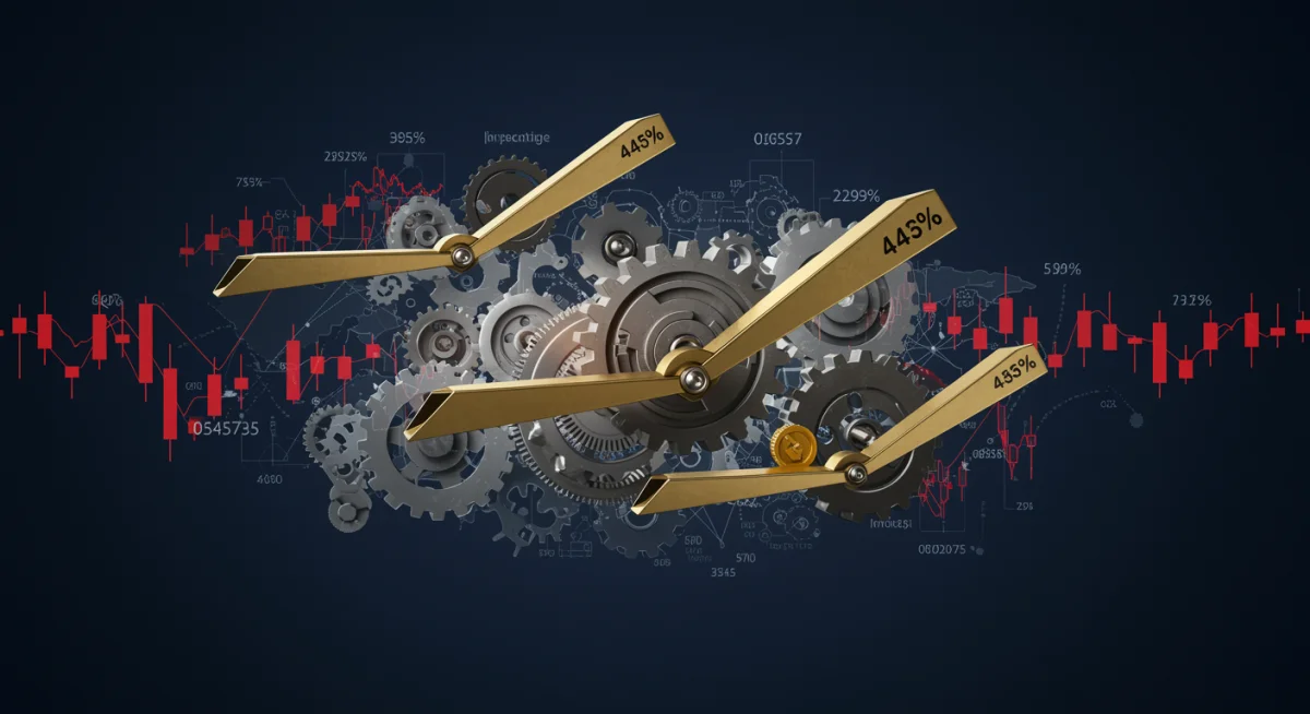 Interconnected gears representing monetary policy mechanisms and economic ripple effects.