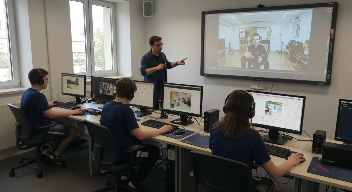 Teacher leading virtual lesson in computer lab
